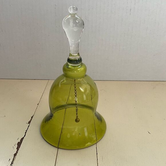 Vintage Green and Clear Pilgrim Glass Handblown Brass Clapper - Picture 1 of 5